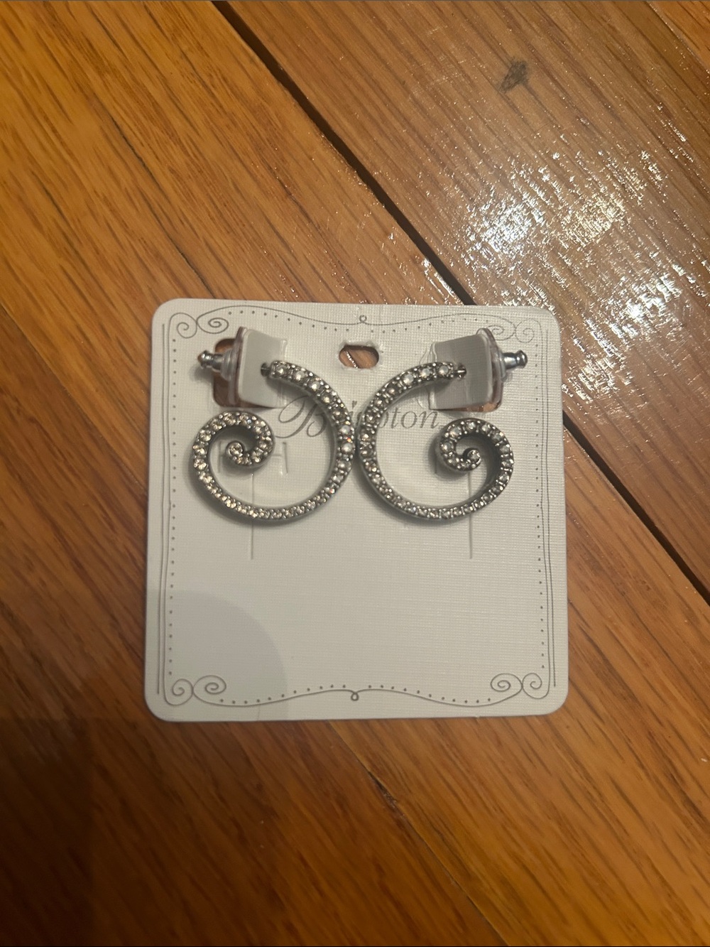 Brighton Silver-Tone Crystal Scroll Stud Earrings
